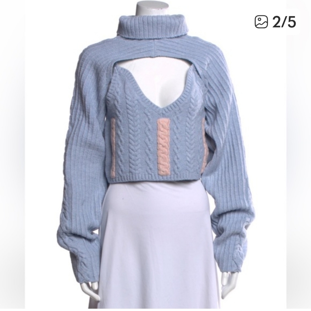 For Love And Lemons Sky Blue and Soft Pink Turtleneck Sweater
